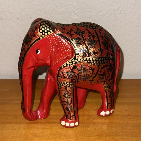 Vintage Indian Folk Art Hand Made Paper Mache Hand Painted Elephant India 5” - Picture 1 of 7